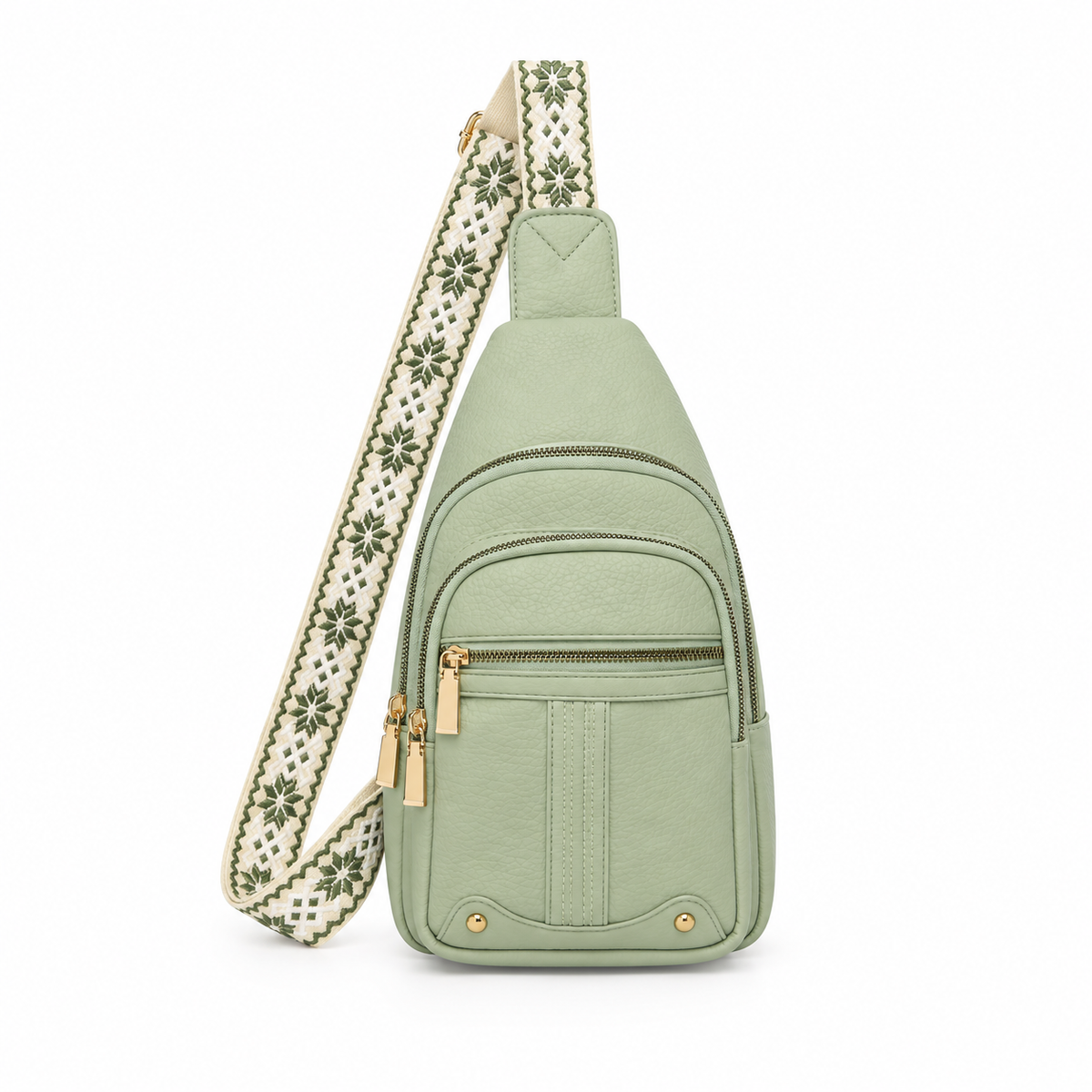 Sage Green Patterned Strap Sling Bag