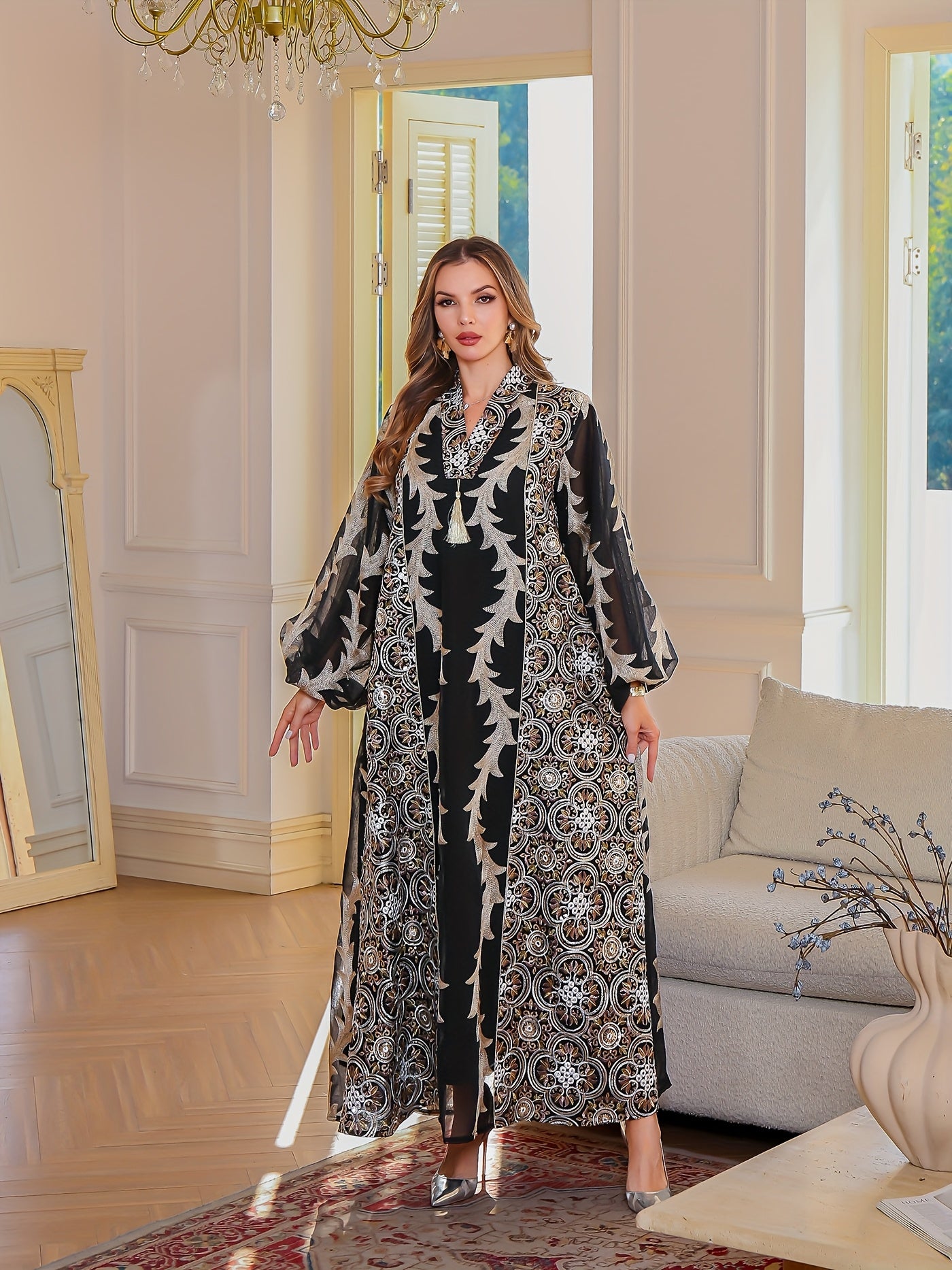 Ramadan Women's ABAYA Robes | Modern Muslim Pipe Bead Embroidered Diamond Bar Code Big Robe Women's Elegant Dress Foreign Trade Dubai Turkey Foreign Trade Clothing Abaya