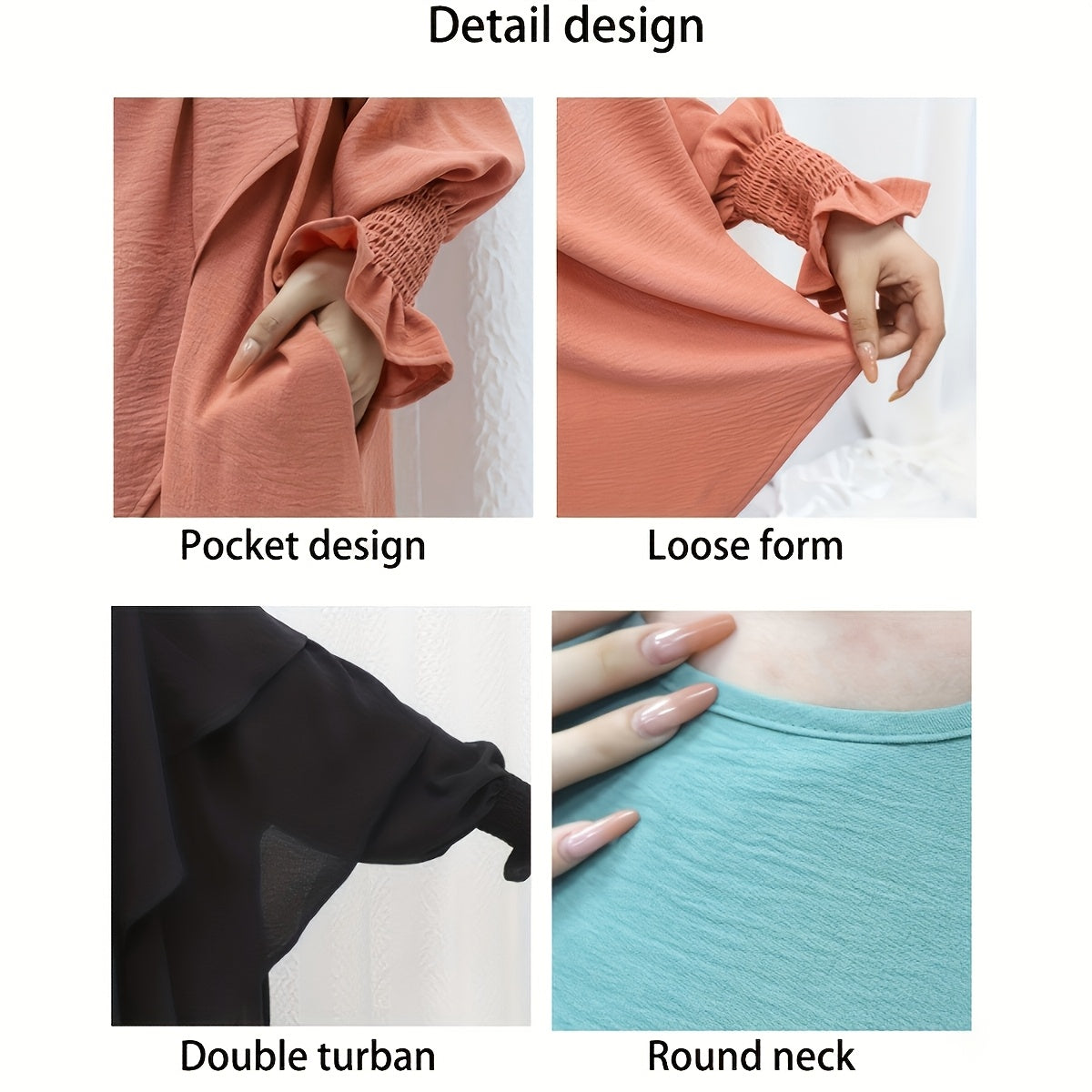 1pc Muslim Big Headscarf + Khimar Abaya Robe Dress, Retro Pocket Design, Comfortable And Loose, Suitable for Women'S Daily Travel Ramadan Prayer Clothing