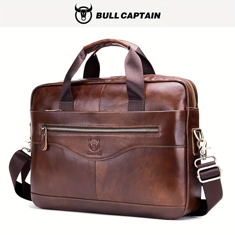 Men's Leather Multi-functional Briefcase Laptop Crossbody Bag, Men's Professional Business Bags For Work