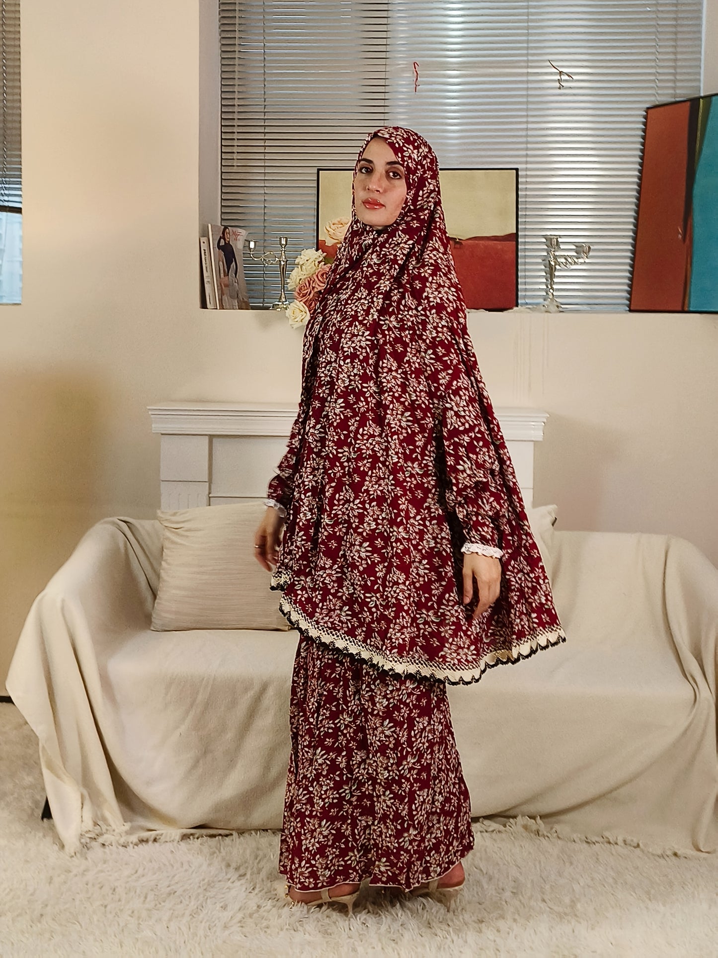 Middle Eastern Women'S Hooded Prayer Robe Two-Piece Set Jilbaab