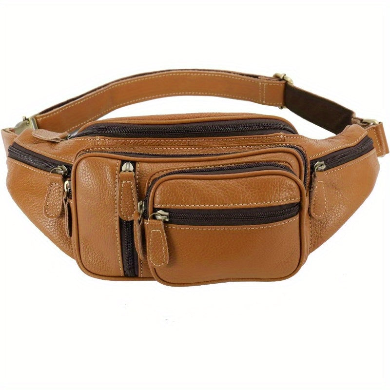 High Capacity Hiking Belt Pack Leather Fanny Bag for Men Women Outdoor Travel Hiking Camping Hip Bum Belt Purse Sling Crossbody Casual Pouch Brown