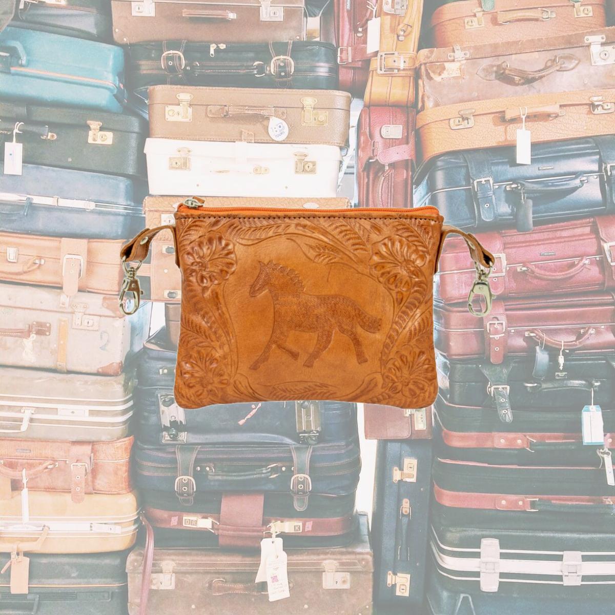 24 in. Hitchin Post Trail Rider Leather Belt Crossbody & Hip Bag, Natural Tan