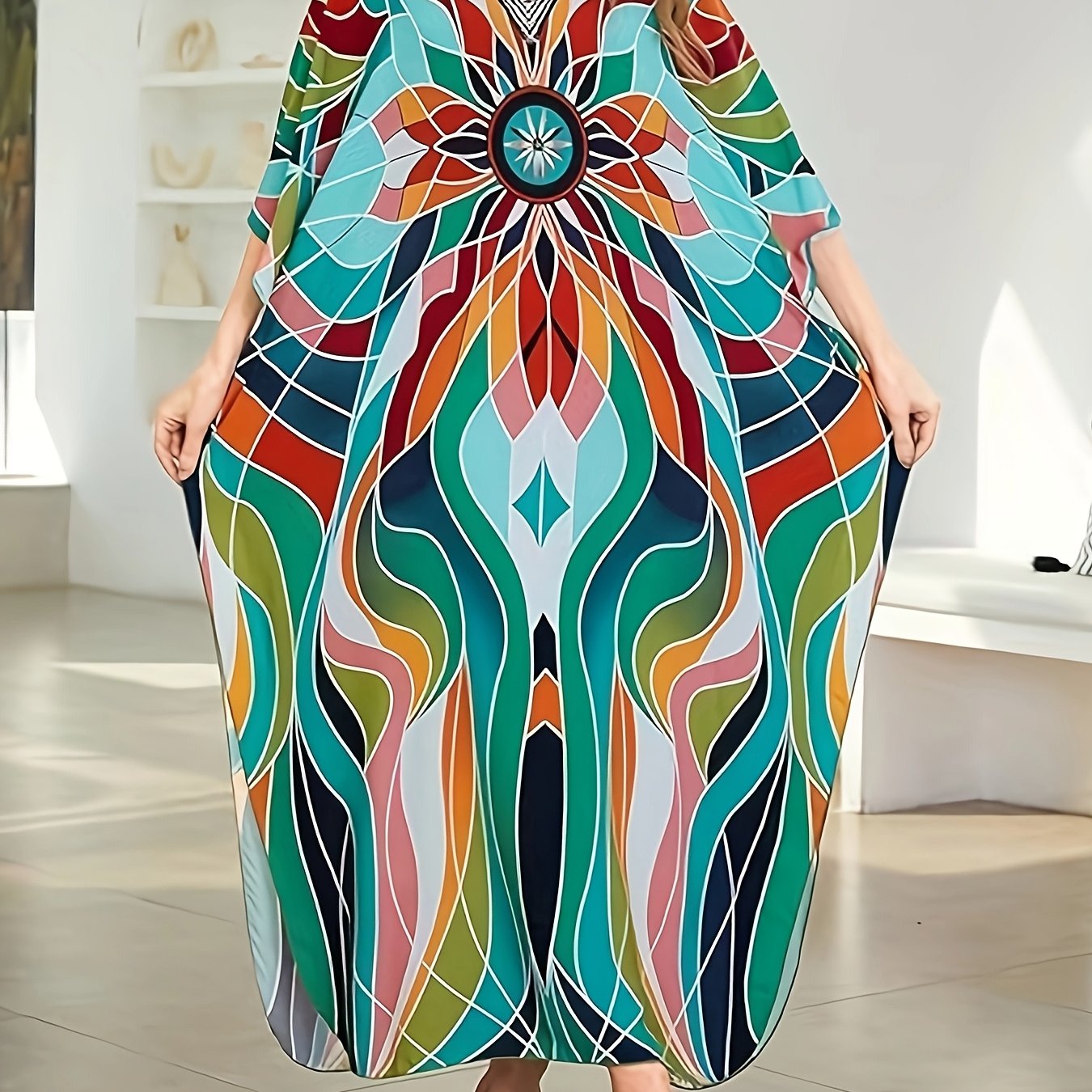 Plus Size, Kaftan Dresses for Women Side Split Caftan Swimsuit Cover Up Casual Long Beach Loungewear Dress