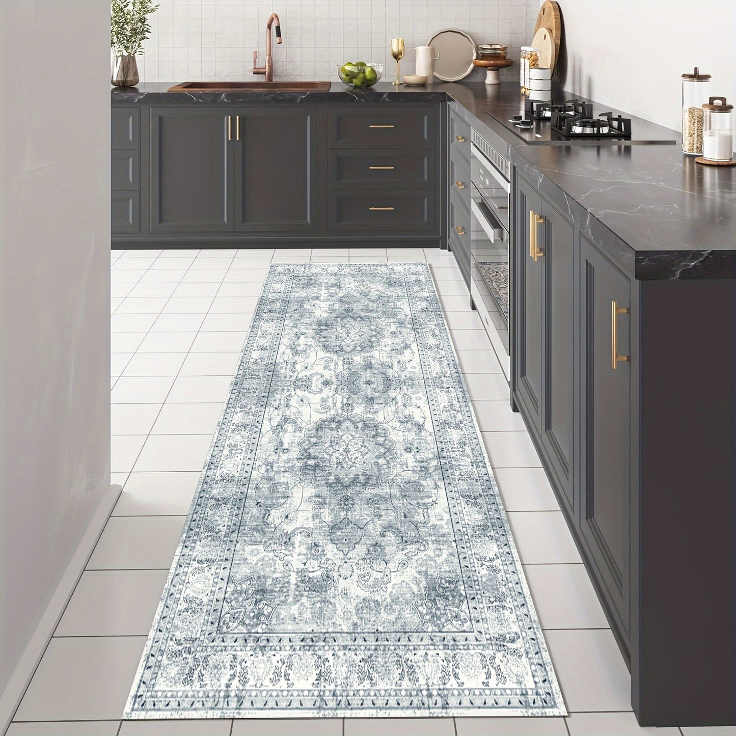 Area Rugs Boho Washable Area Rug For Bathroom, Bedroom, Large Area Rugs For Living Room Dining Room, Bohemian Vintage Non Slip Low Pile Indoor Accent Carpet For Home Office-blue Color Bathroom Mat