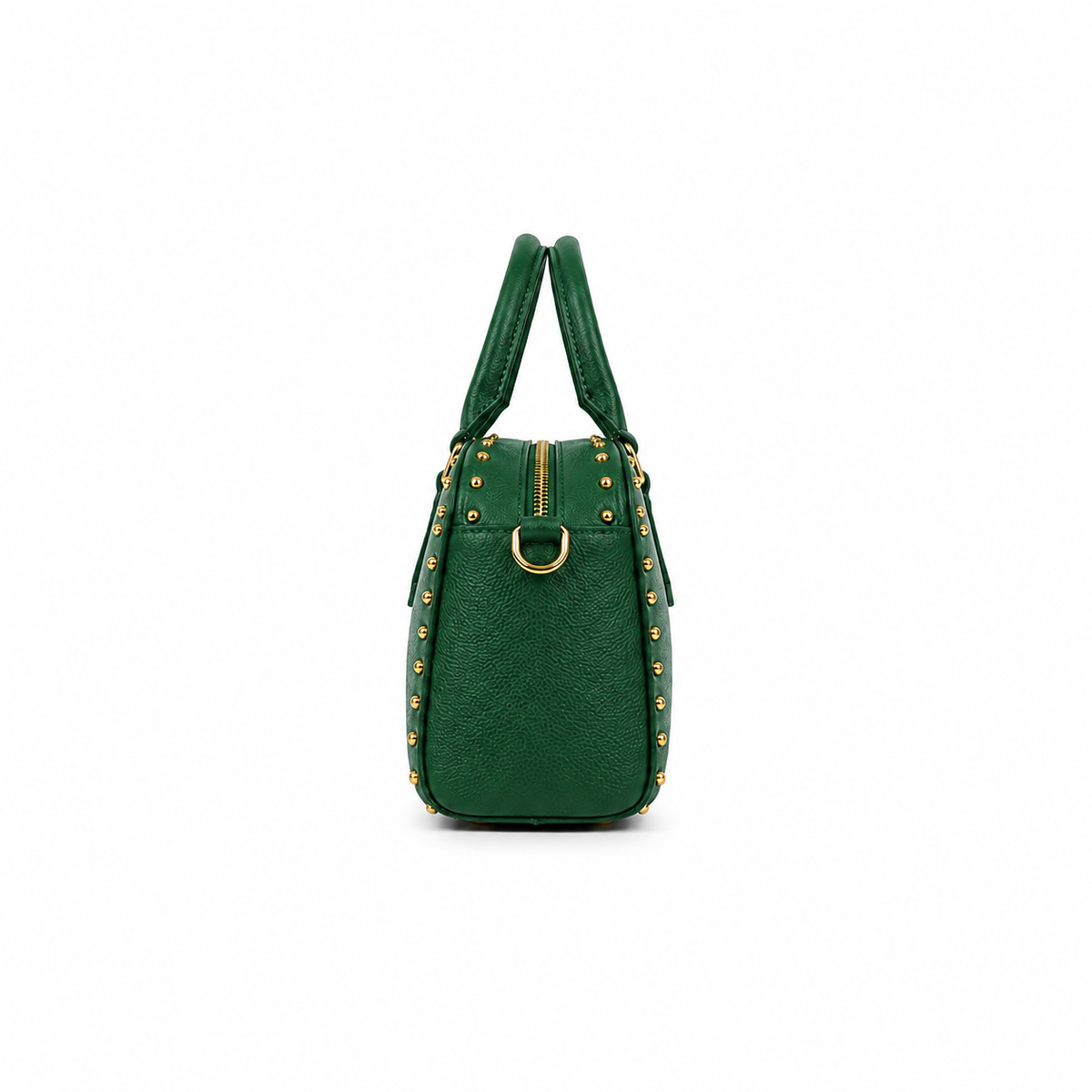 Green Studded Structured Satchel Handbag