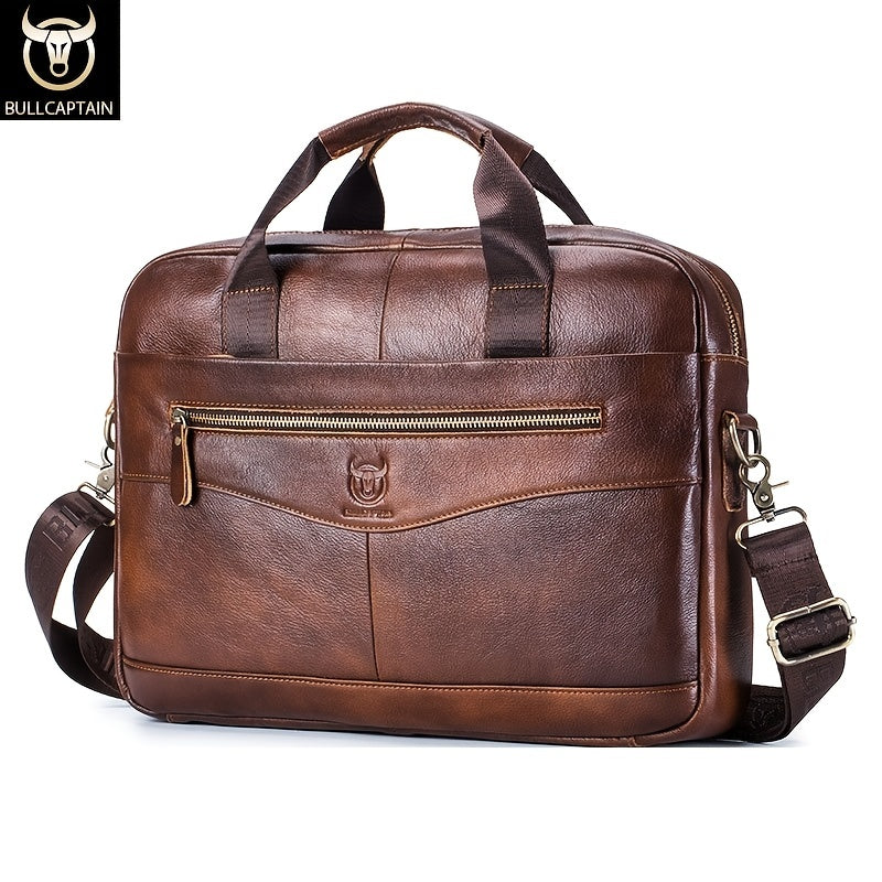 Men's Leather Multi-functional Briefcase Laptop Crossbody Bag, Men's Professional Business Bags For Work