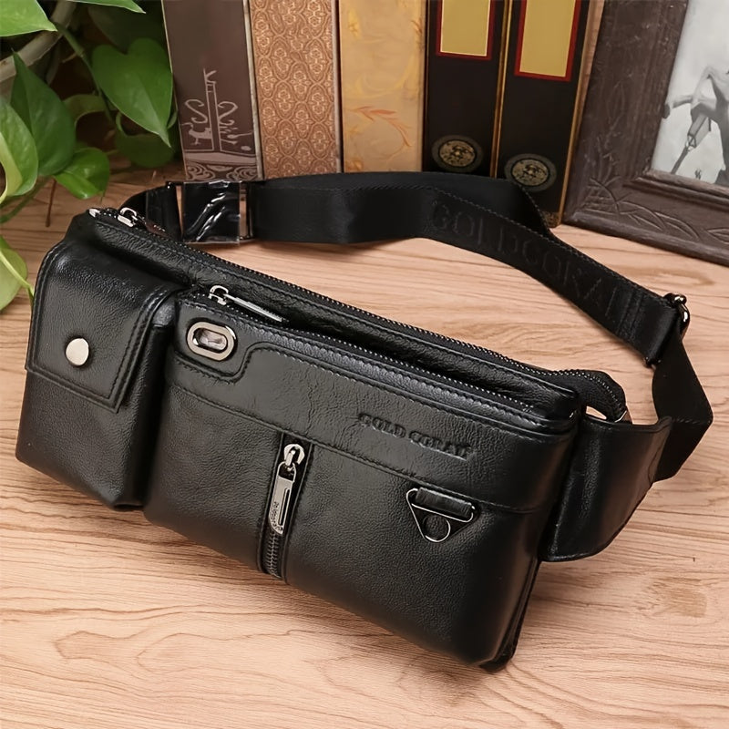 Men's Fashion Multifunctional Top Layer Cowhide Leather Sling Bag - Comfortable Shoulder Crossbody Bag For Business Or Leisure - Adjustable, Durable And Stylish
