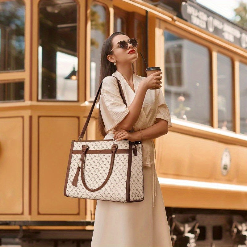 Laptop Leather Tote Bag 15.6 inch Laptop Bag Stylish Briefcase for Women Work Shoulder Bags for Office Travel