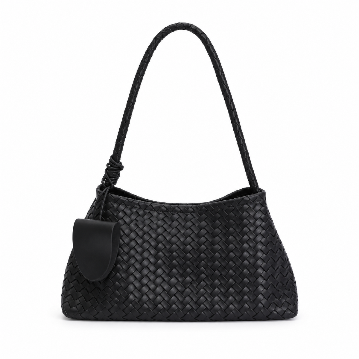 Black Woven Shoulder Bag With Pouch