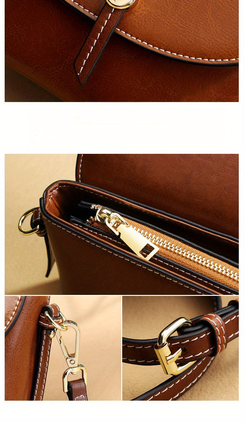 New Solid Color Leather Women's Saddle Bag, Simple And High-End Versatile Crossbody Bag, Leather Bag, Shoulder Bag for Women