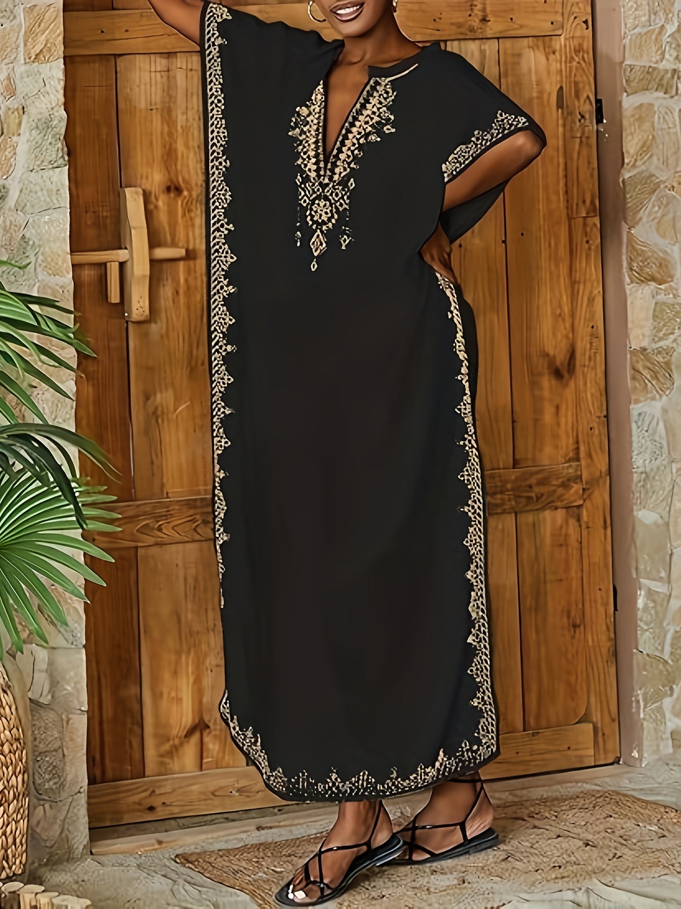 Kaftan Dresses For Women Swimsuit Coverup Plus Size Beach Caftan Cover Ups For Swimwear Embroidery