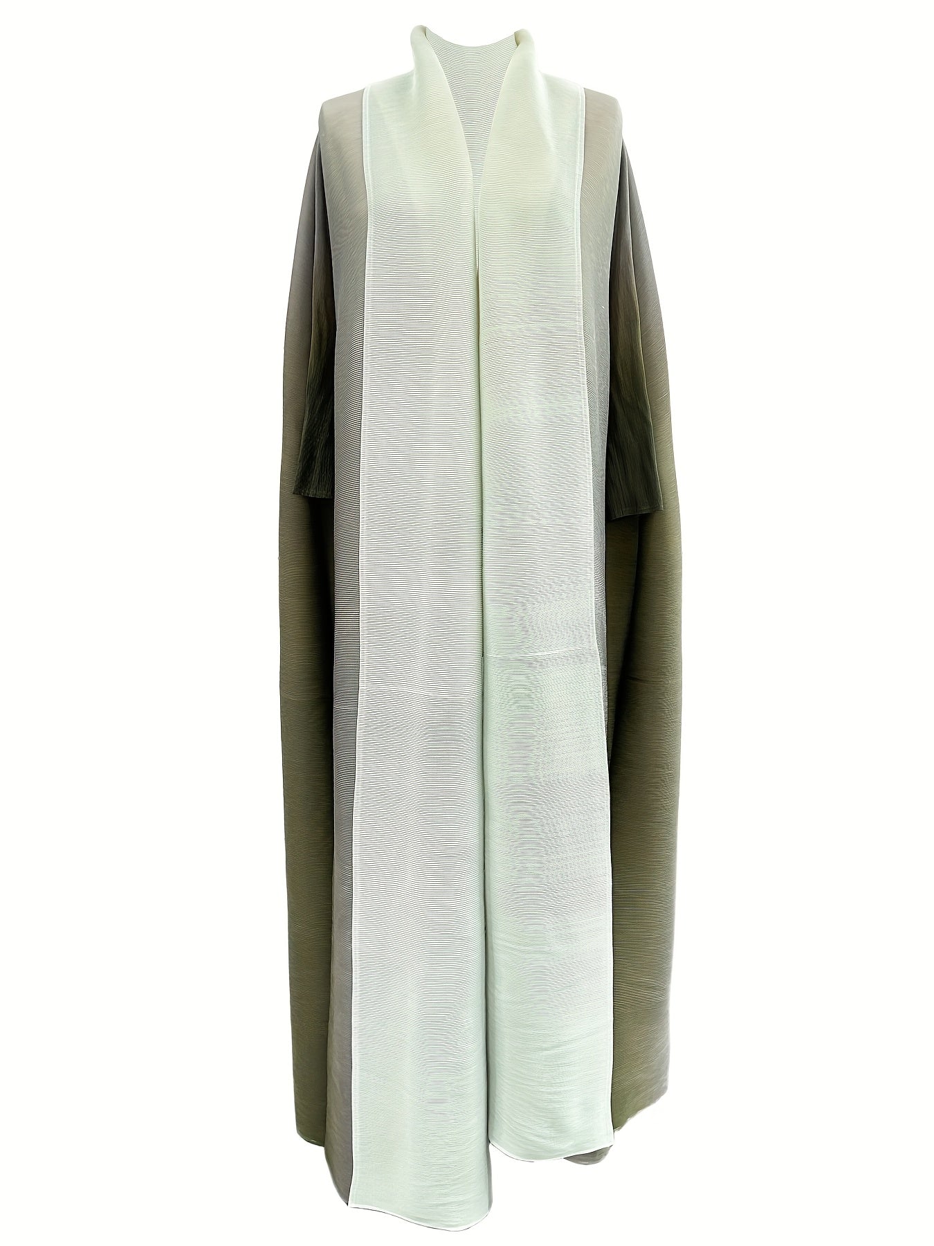 Middle Eastern Fashion Open Abaya Muslim Woman Luxury Formal Robe Saudi Arabia Eid Abaya Gate Ramadan Green Gradient Pleated Long Sleeve Coat with Belt Plus Size Clothes