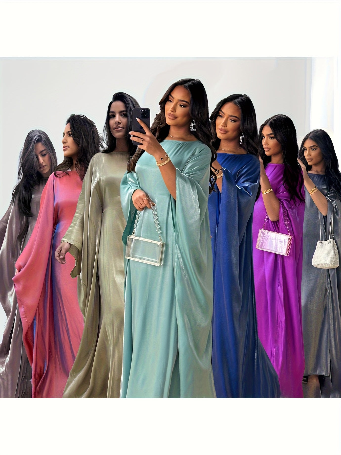 Women's Modest Arabic Abaya Robe Dress - Long Sleeve Asymmetrical Hem Shiny Fabric Cover-Up, Machine Washable All-Season Versatile for Parties Daily Outings, Solid Color Traditional Attire