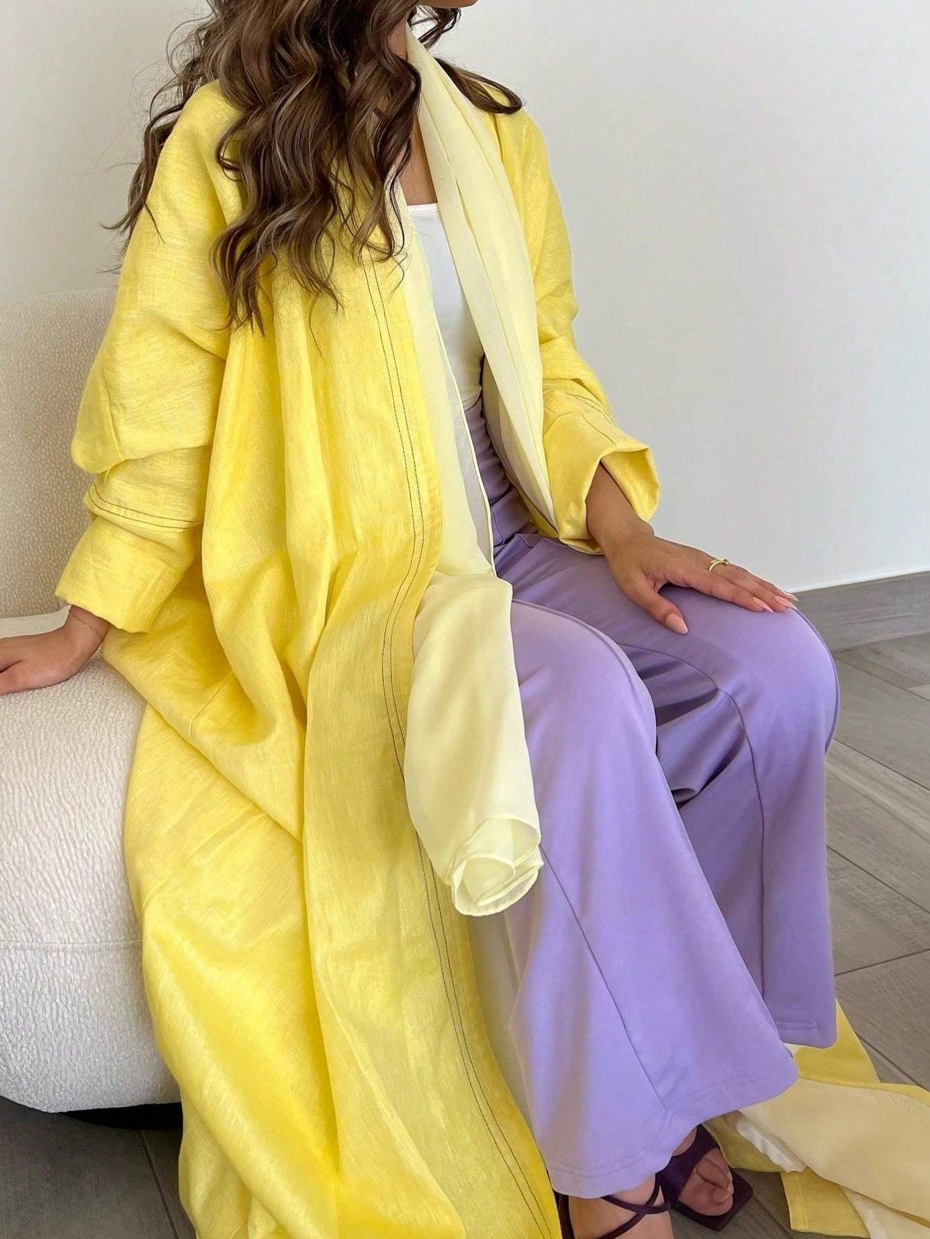 1pc Middle Eastern Women's Elegant Long Sleeve Arabic Abaya - Loose Fit H-Line Long Robe with Solid Color, Hand Wash/Dry Clean, All-Season Traditional Attire, Modest Fashion | Flowing Garment