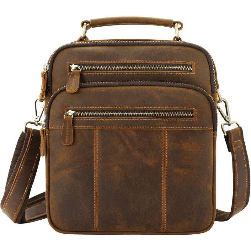Leather Men Sling Shoulder Bag Small Mens Crossbody Messenger Bags for Work Men Satchel Handbag