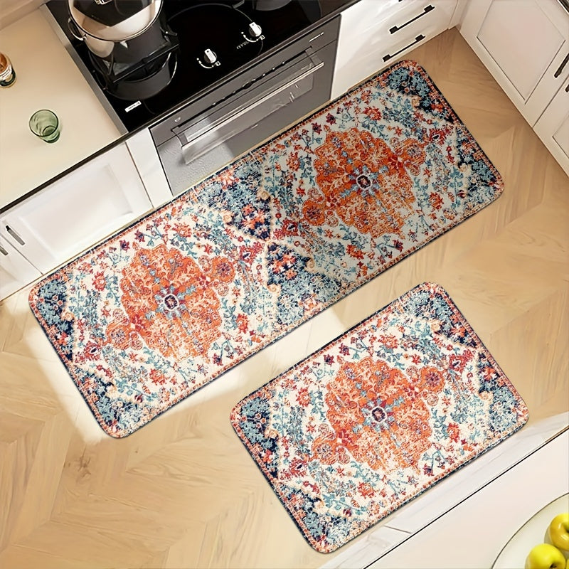Bohemian Kitchen Mat, Bohemian Raggy Wind Mat, Indian Mat Corridor Running Mat, Flannel Soft And Comfortable Easy to Clean, Suitable for Bedroom Living Room Dining Room Kitchen Bathroom Porch Rug Floor Carpet, Laundry Room