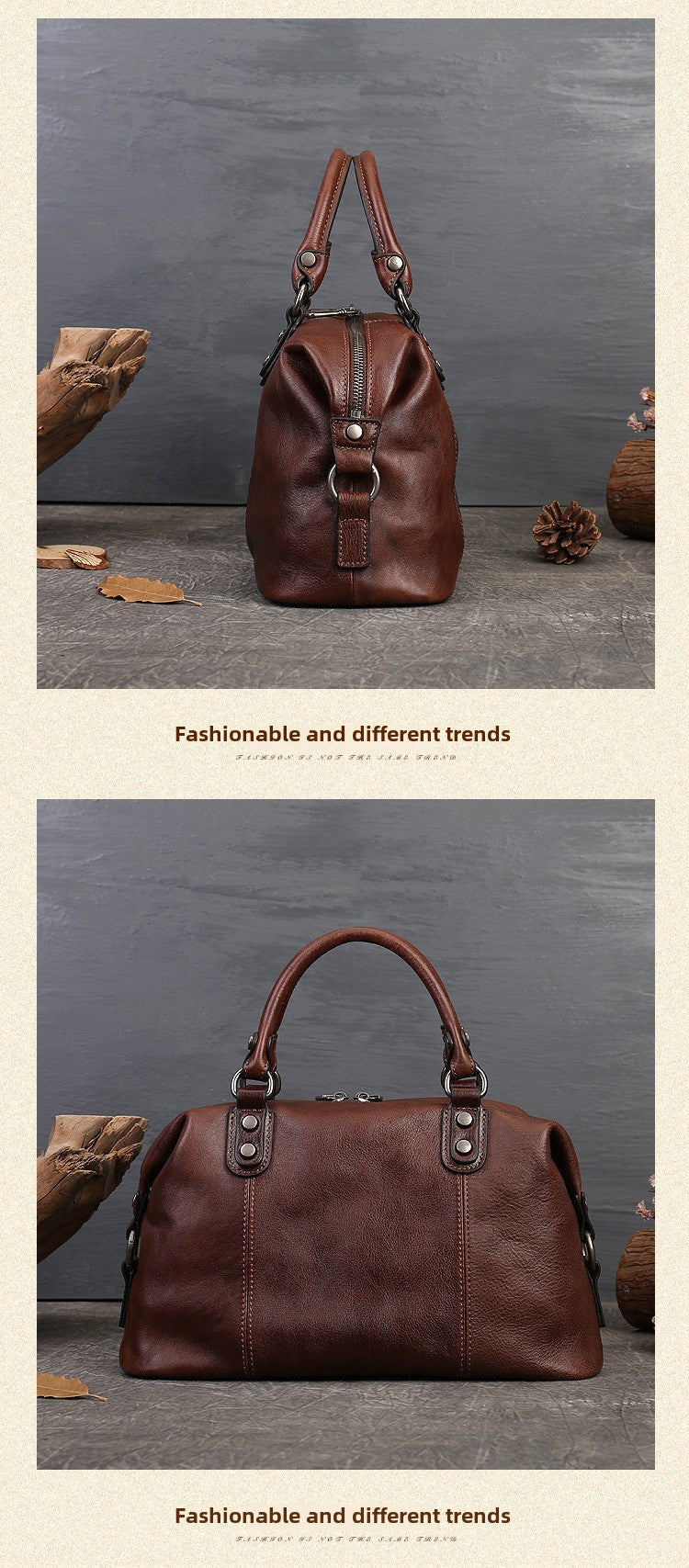 Women's Genuine Leather Satchel Business Handbag - Light Brown Geometric Retro Totem Design, Large Capacity Convertible Shoulder/Handbag with Adjustable Strap