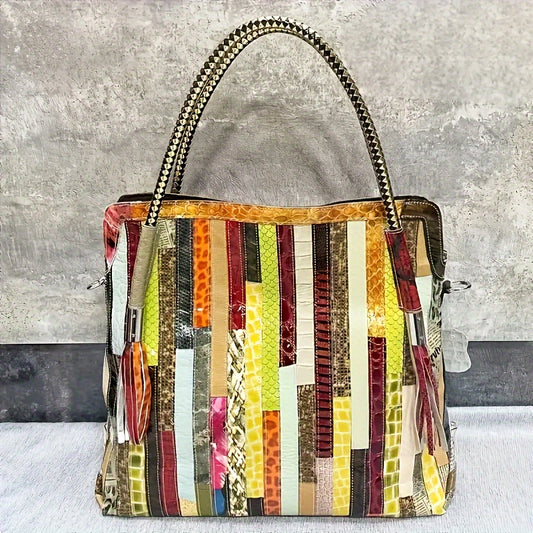 Vintage Snakeskin Tote - Vintage Leather Tramp Bag - Women's Fashion Handbag, Shoulder Bag & Crossbody Bag - Genuine Leather - For Fashionable Women - Perfect Gift for Her