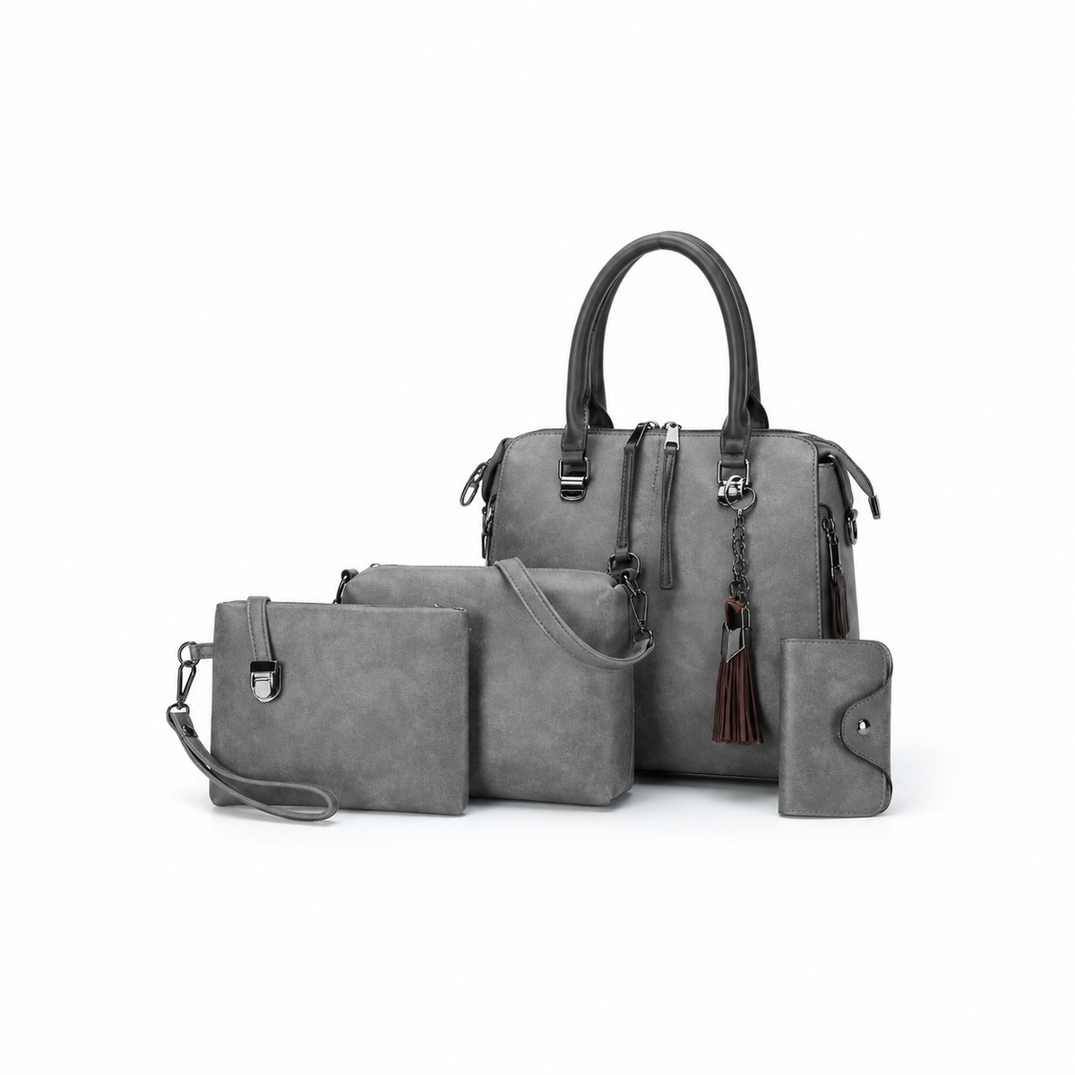 Elegant Grey Four-Piece Handbag Set