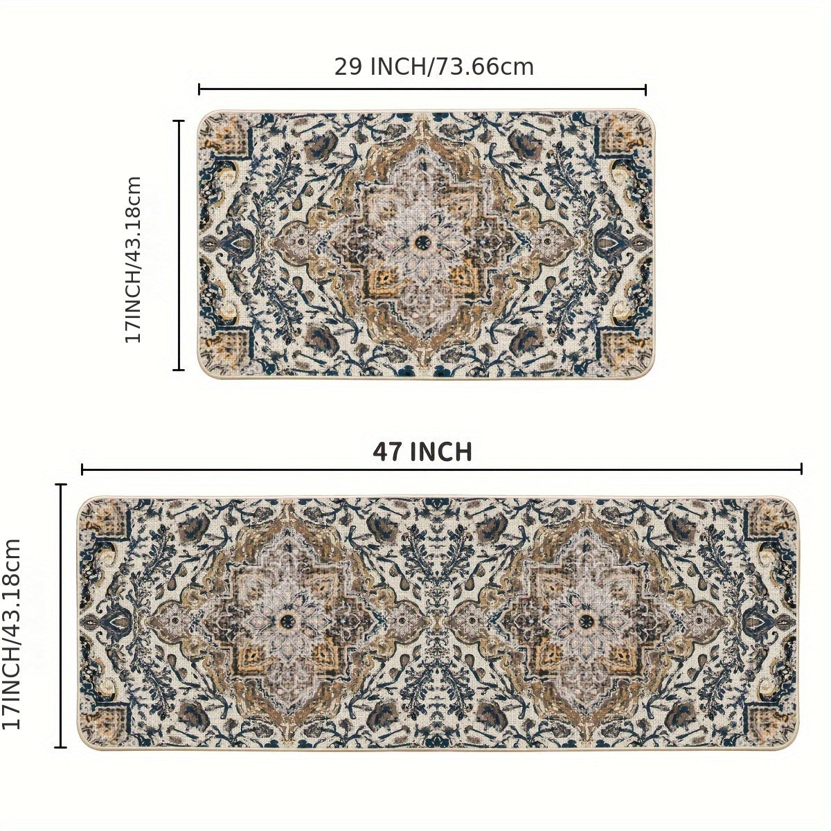 2pcs/set Flowers Bohemia Kitchen Mats, Daily Boho Home Decor Low-Profile Kitchen Rugs For Floor - 17x29 Inches And 17x47 Inches