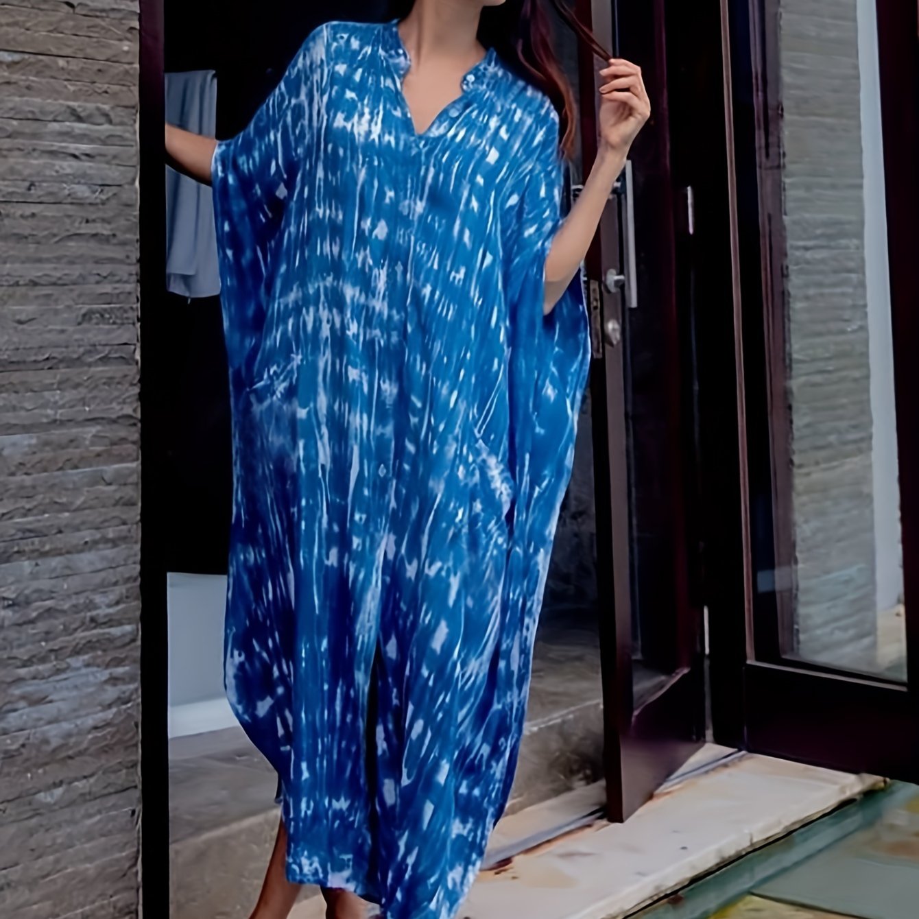 Women's Long Dress Bating Sleeve Kaftan Dresses Print Stripe Snake Pattern Dot Pattern Beach Cover Up Leisure Vacation Home Outfits Swimsuit Cover Up Ethnic Loose Robe