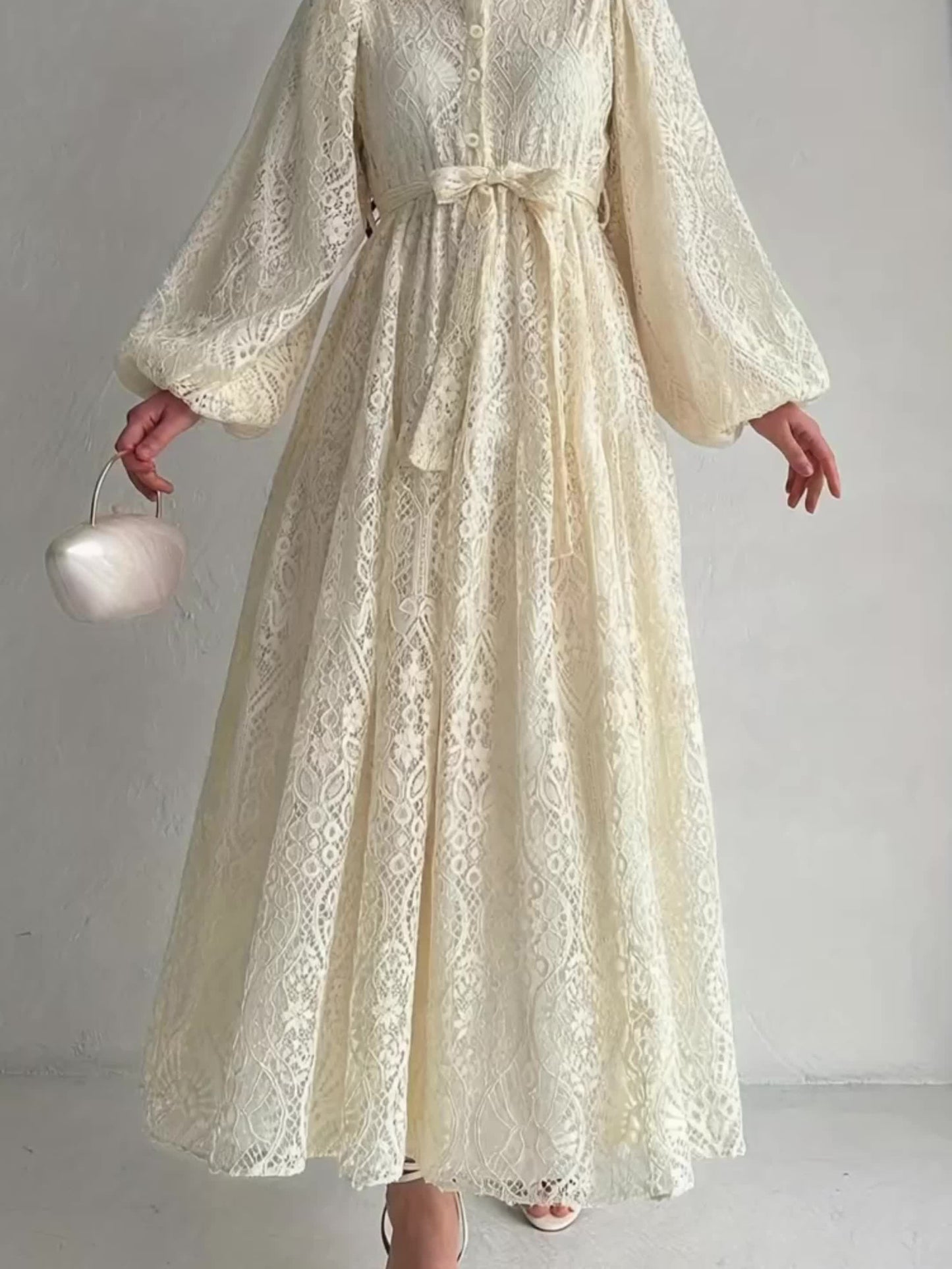 Elegant Women's Palestinian Abaya Dress | Long Sleeve, Floor-Length, Machine Washable, Modest Traditional Robe with Lace Overlay - Casual & Formal Wear, Allseason Outfit