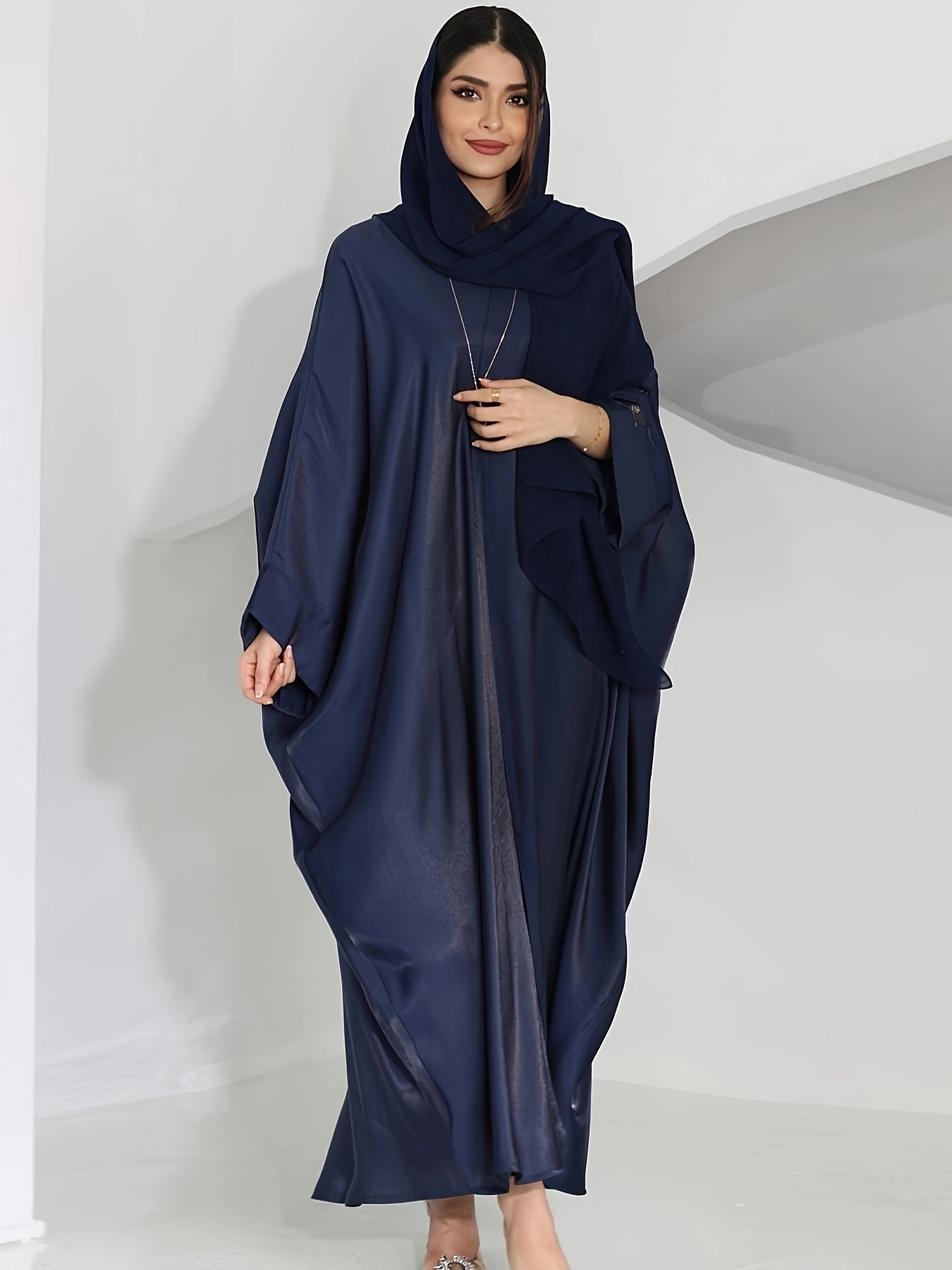Satin Abaya - Modest Batwing Sleeve Maxi Dress for Women, Perfect for Ramadan & Casual Attire