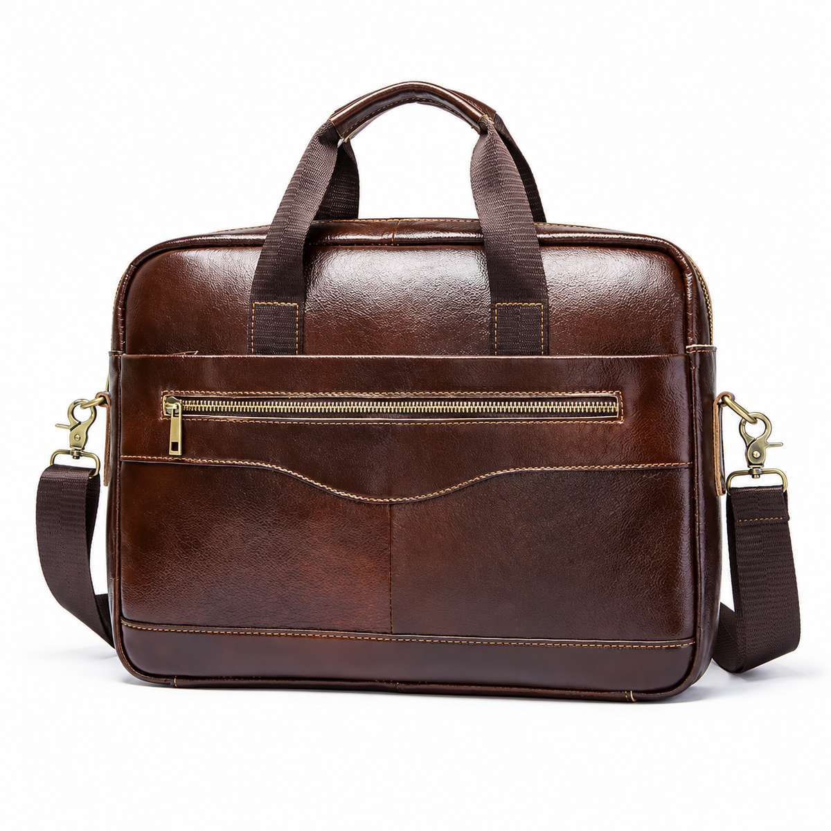 Classic Coffee Brown Leather Office Briefcase