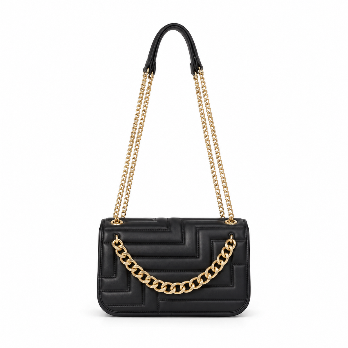 Black Quilted Chain Shoulder Handbag Purse