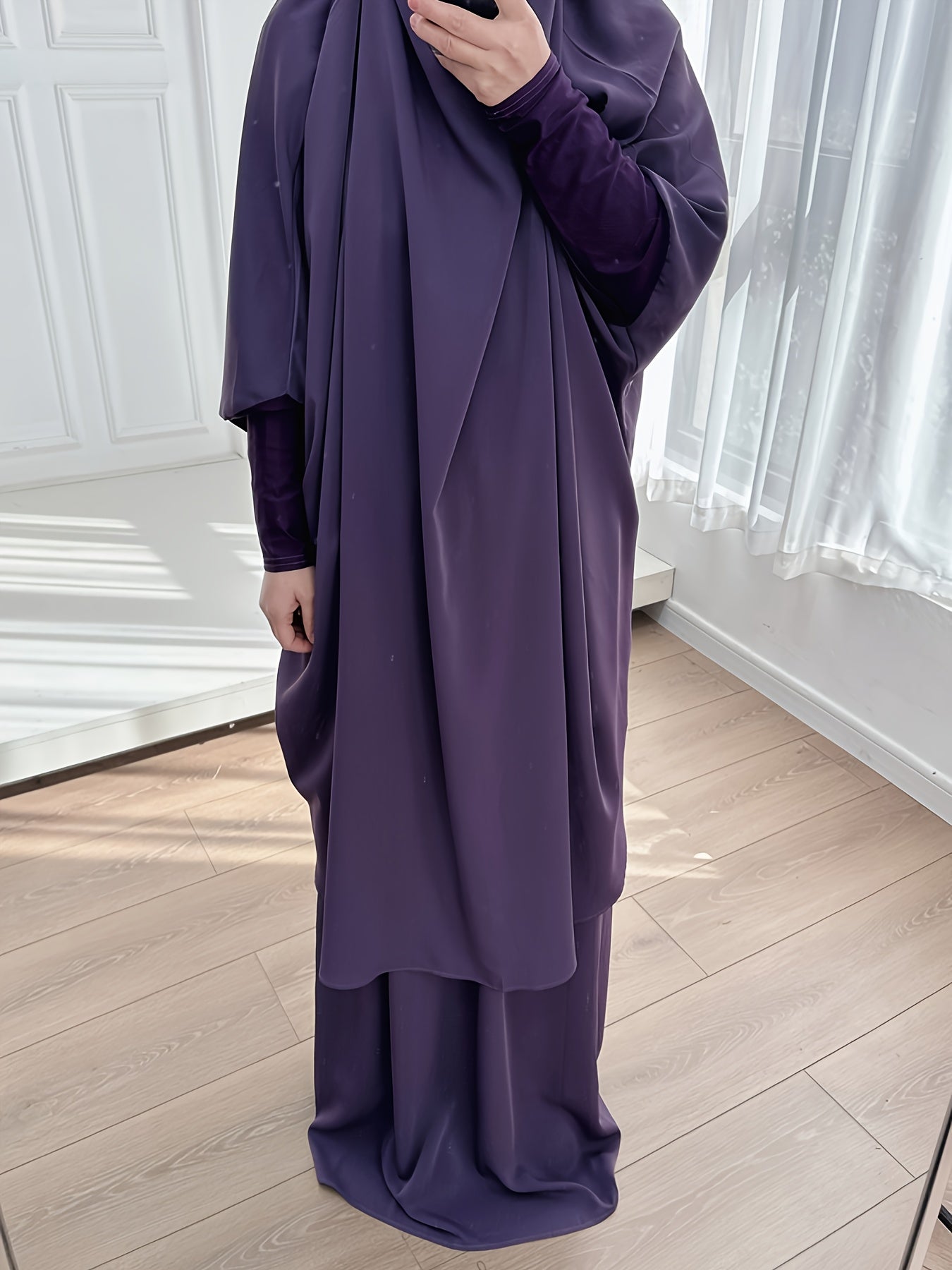2pcs Dubai Islamic Muslim Women Jilbaab Abaya Long Skirt Pray Abaya Set for EID Ramadan
