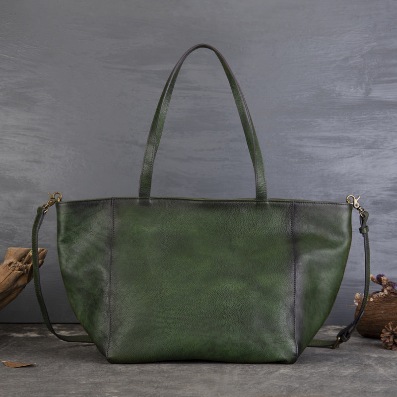 Tanned Cowhide Large Capacity Tote Bag, Genuine Leather One-Shoulder Cross-Span Bag Women's Large Bag Shopping Bag