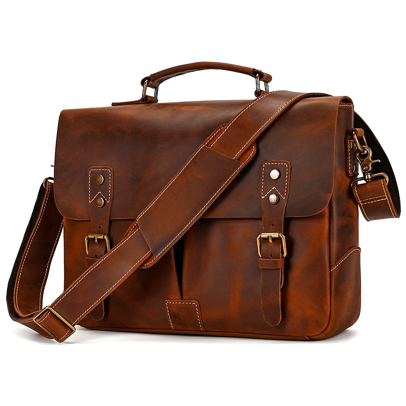 Vintage Men Leather Briefcase Bag Mad Horse Leather 1516 Inch Cowhide Commuter Bag Leather Shoulder Bag Laptop Bag