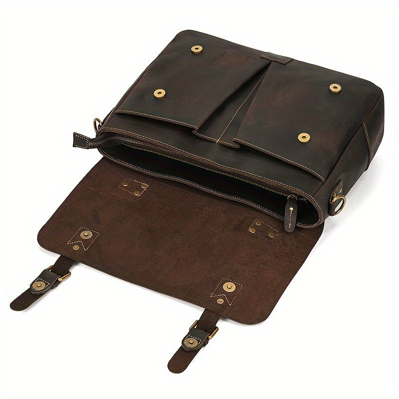 Vintage Men Leather Briefcase Bag Mad Horse Leather 1516 Inch Cowhide Commuter Bag Leather Shoulder Bag Laptop Bag