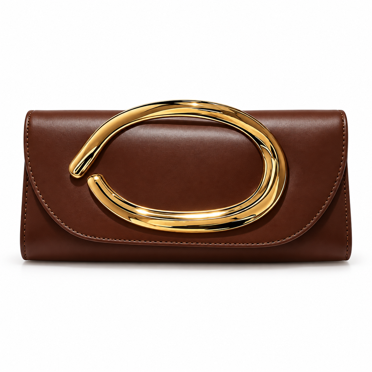 Chocolate Brown Clutch With Golden Loop