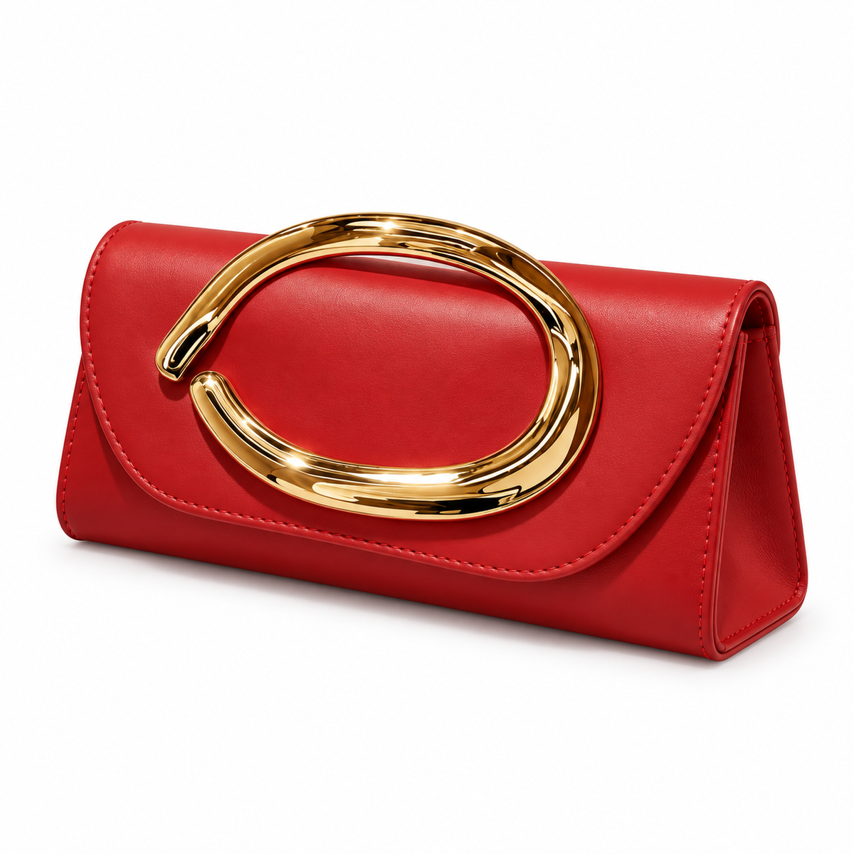 Elegant Red Clutch With Golden Handle