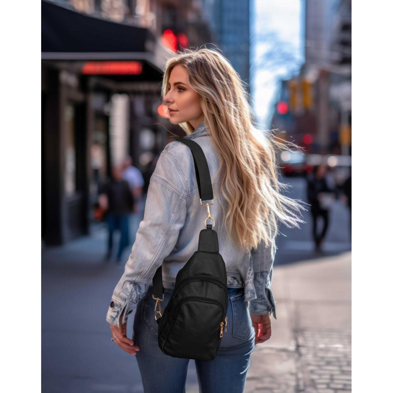 Real Leather Solid Strap Shoulder Sling Bag