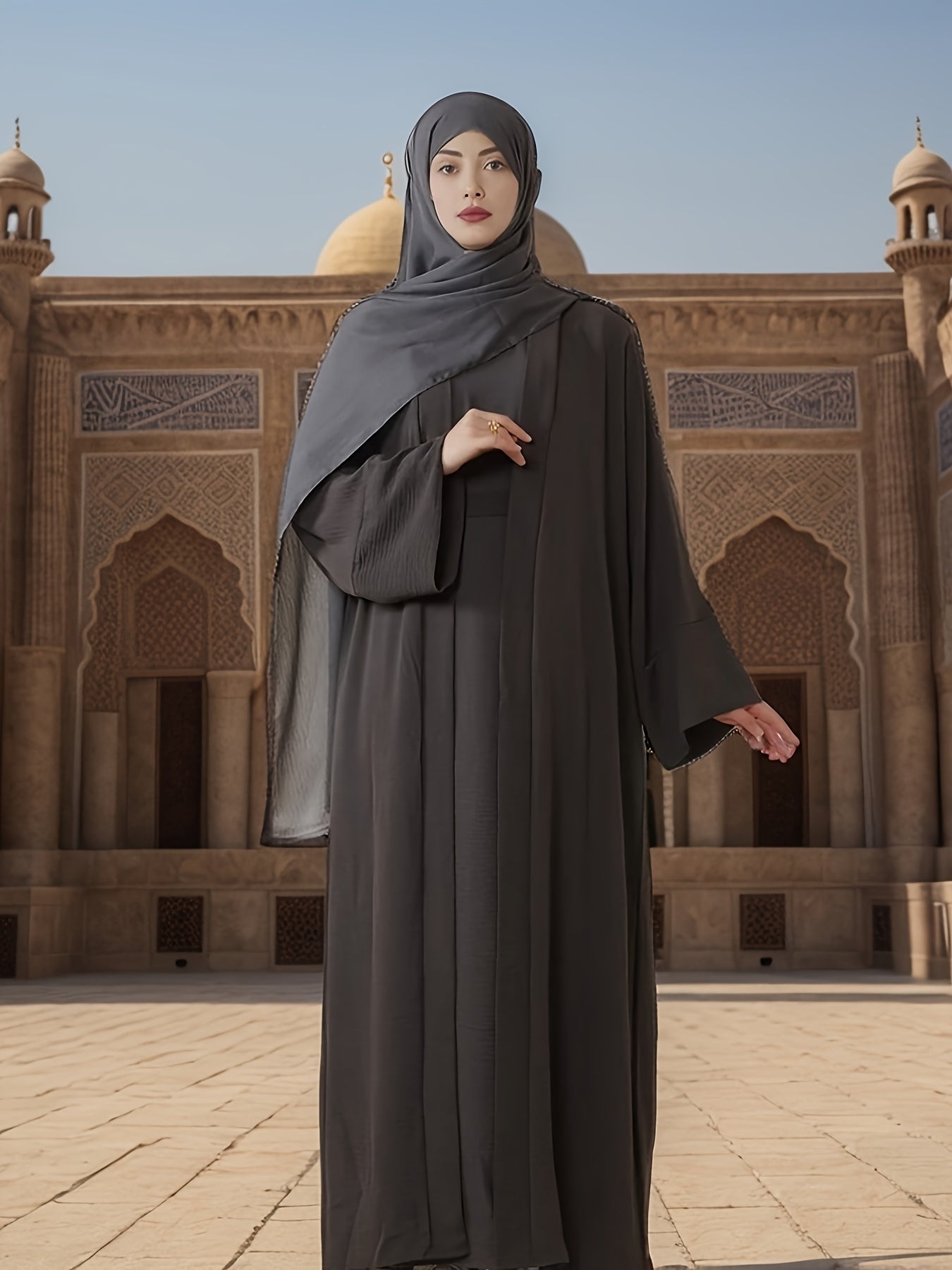 3pcs set of underwear, outerwear and belt for Muslim Women's Ramadan prayer dress,Arabic long robe in summer, thin style, breathable and comfortable elastic loose Abaya Arab Eid al-Fitr ladies abaya
