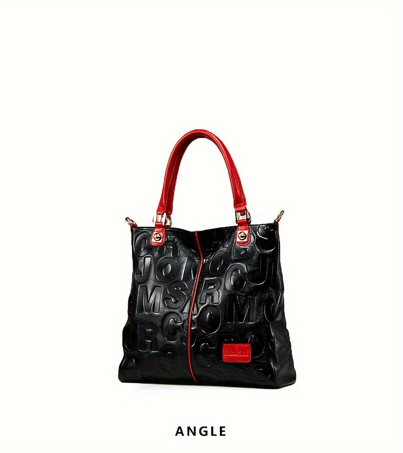 Fashionable Motorcycle Bag, Tote Bag, Genuine Leather Women's Bag, Zipper Handbag, Shoulder Bag, Fashionable Hand-held Crossbody Bag