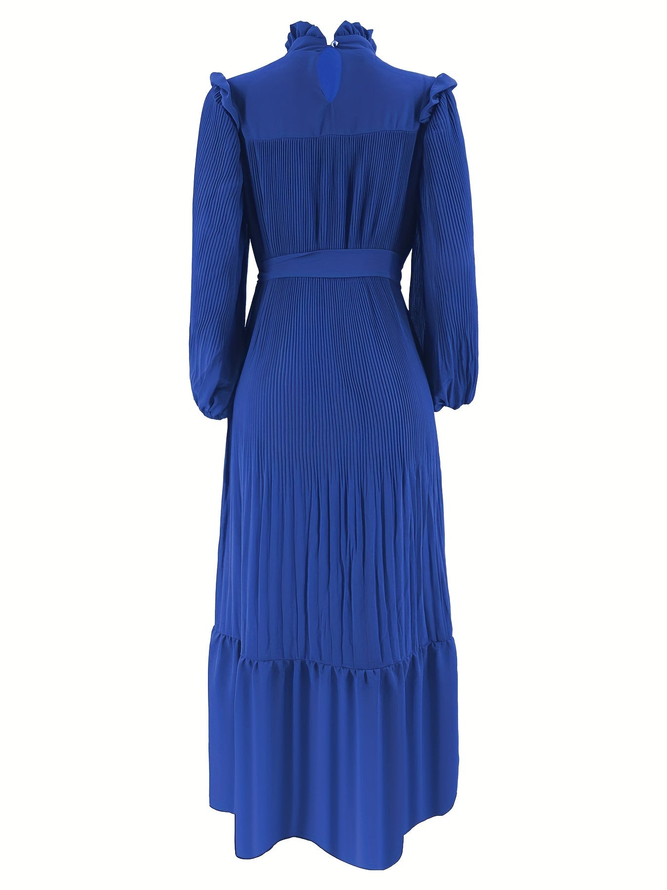 Women's Middle Eastern Muslim Baju Abaya Dress - Solid Color Pleated Long Sleeve with Belted Waist, Lightweight Breathable Fabric, Machine Washable Traditional Modest Dress