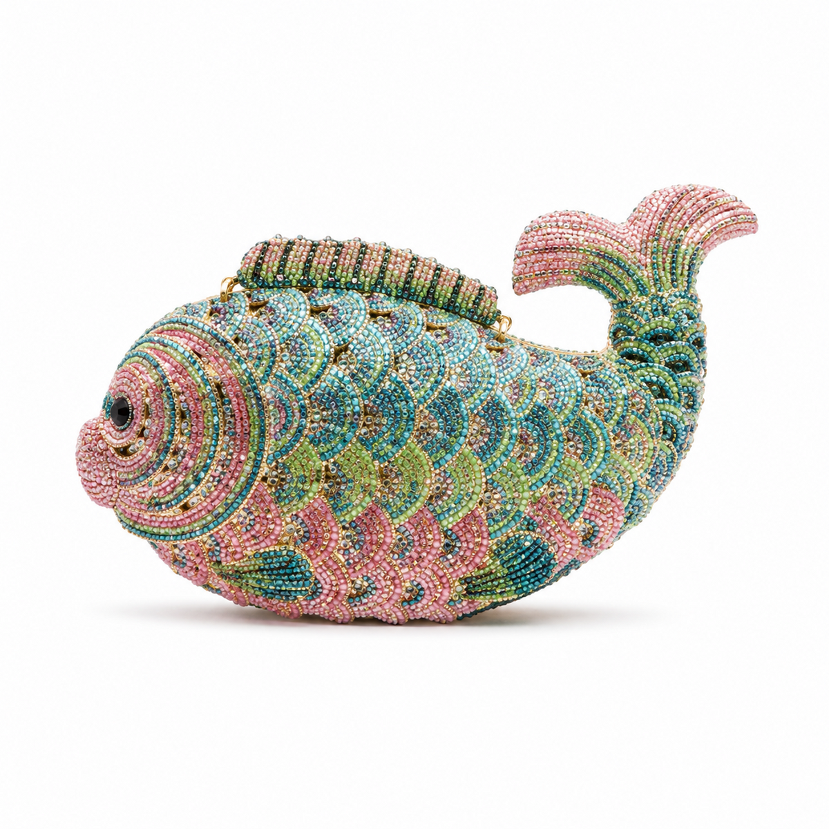 Crystal Beaded Fish-Shaped Evening Clutch Bag