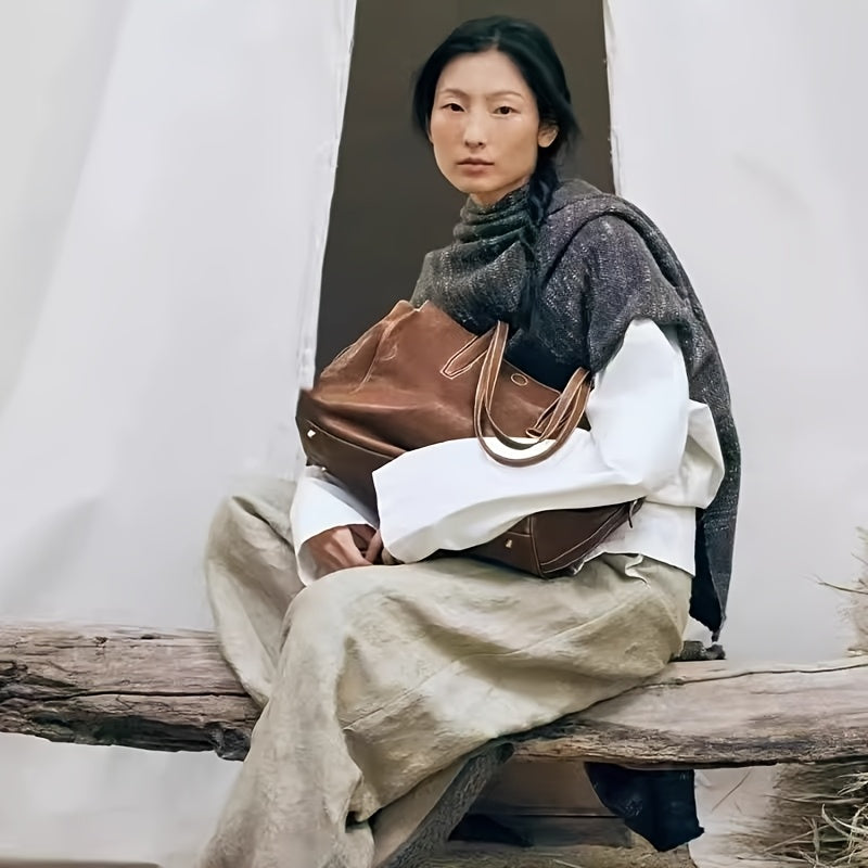 Genuine Leather Tote Bag for Women - Premium Cowhide Shoulder Handbag