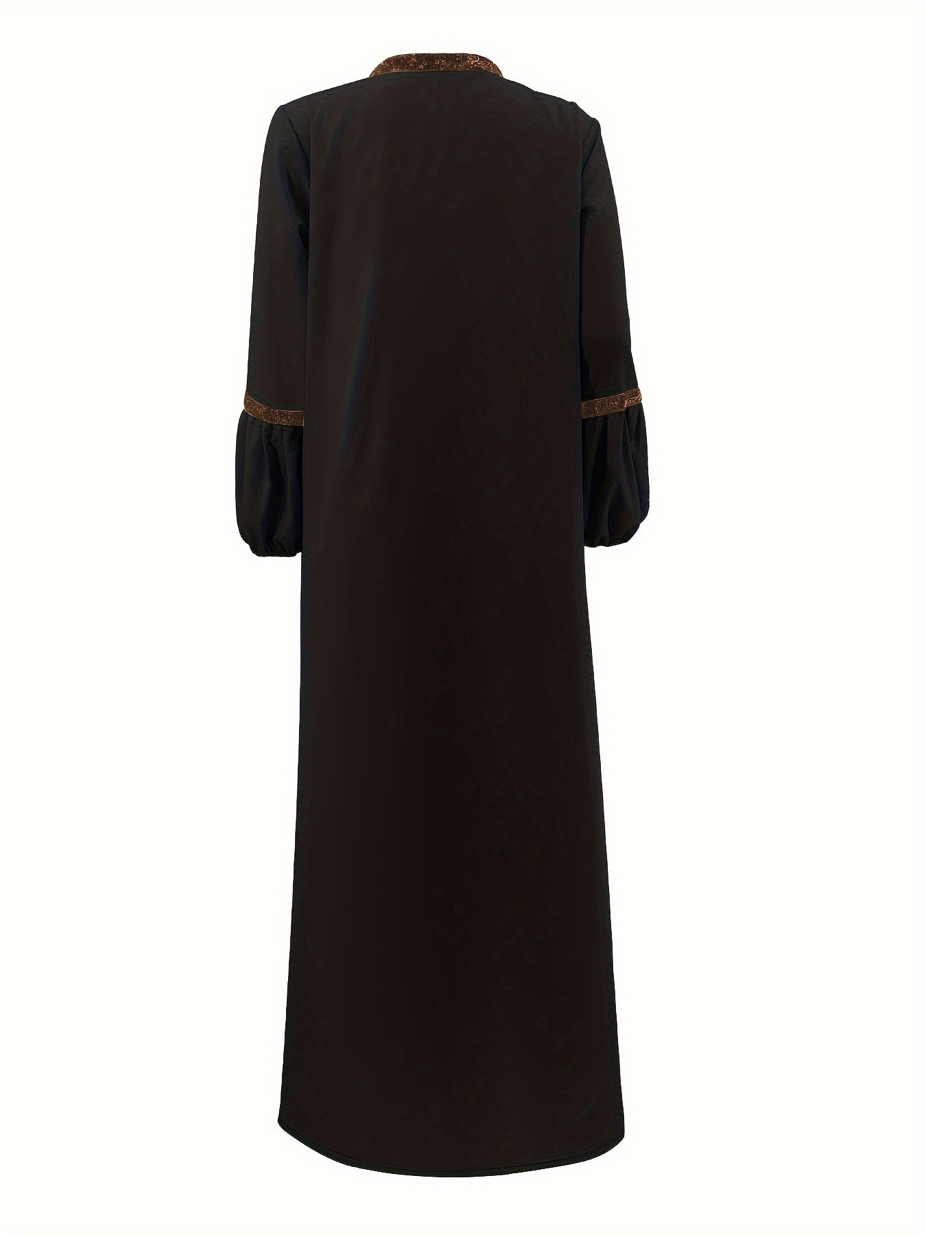 Abaya Contrast Trim Elegant Two Piece Set, Ruffle Hem Tank Dress & Lantern Sleeve Open Front Cardigan Outfits, Women's Clothing