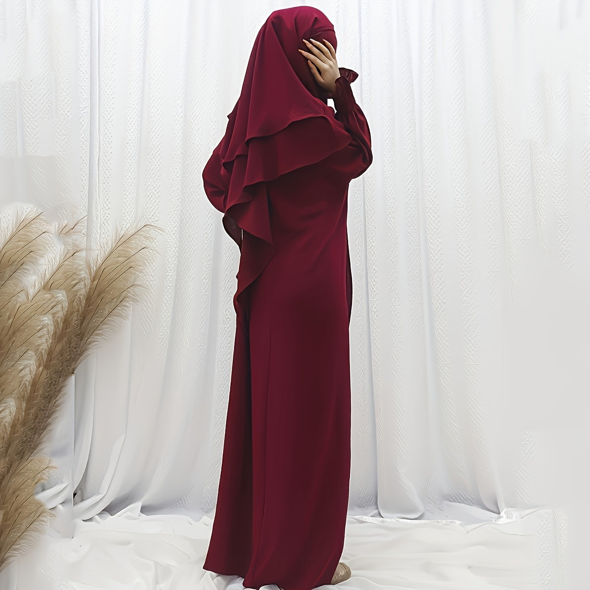1pc Muslim Big Headscarf + Khimar Abaya Robe Dress, Retro Pocket Design, Comfortable And Loose, Suitable for Women'S Daily Travel Ramadan Prayer Clothing