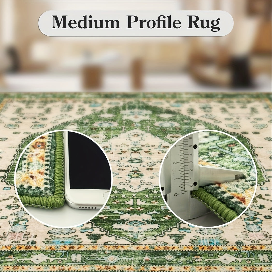 Boho Tribal Area Mat - Distressed Green Machine Washable & Non-Slip 100% Artificial Fur Mat, Large Sizes up to 2.16m² for Entryway, Bedroom, Living Room, Office - Bohemian Indoor Floor Rugs, Entryway Decor, Large Area Carpet
