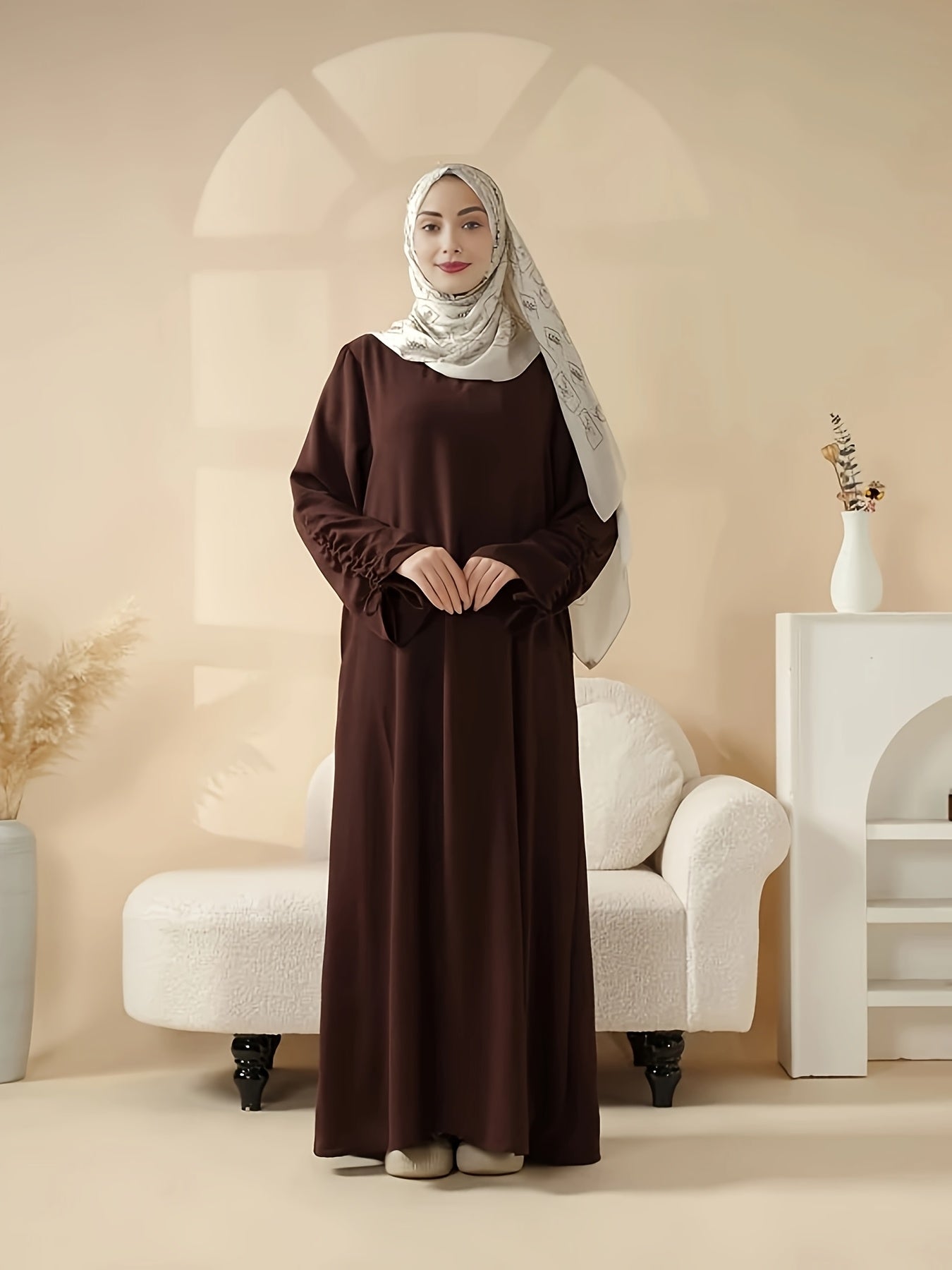 1 Luxury Satin Modest Jibab Abaya Set for Women, 4pcs Muslim Female Ramadan Prayer Dress, Long Robe, Elegant Open Breathable Abaya, Top, Pants and Matching Headscarf, Middle Eastern Arabic Malaysia Islamic Women, Eid al-Adha Gift R