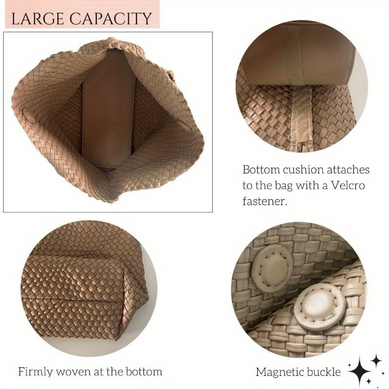 Woven Bag for Women Vegan Leather Handwoven Tote Bags with Purse Shopper Bag Large Shoulder bag