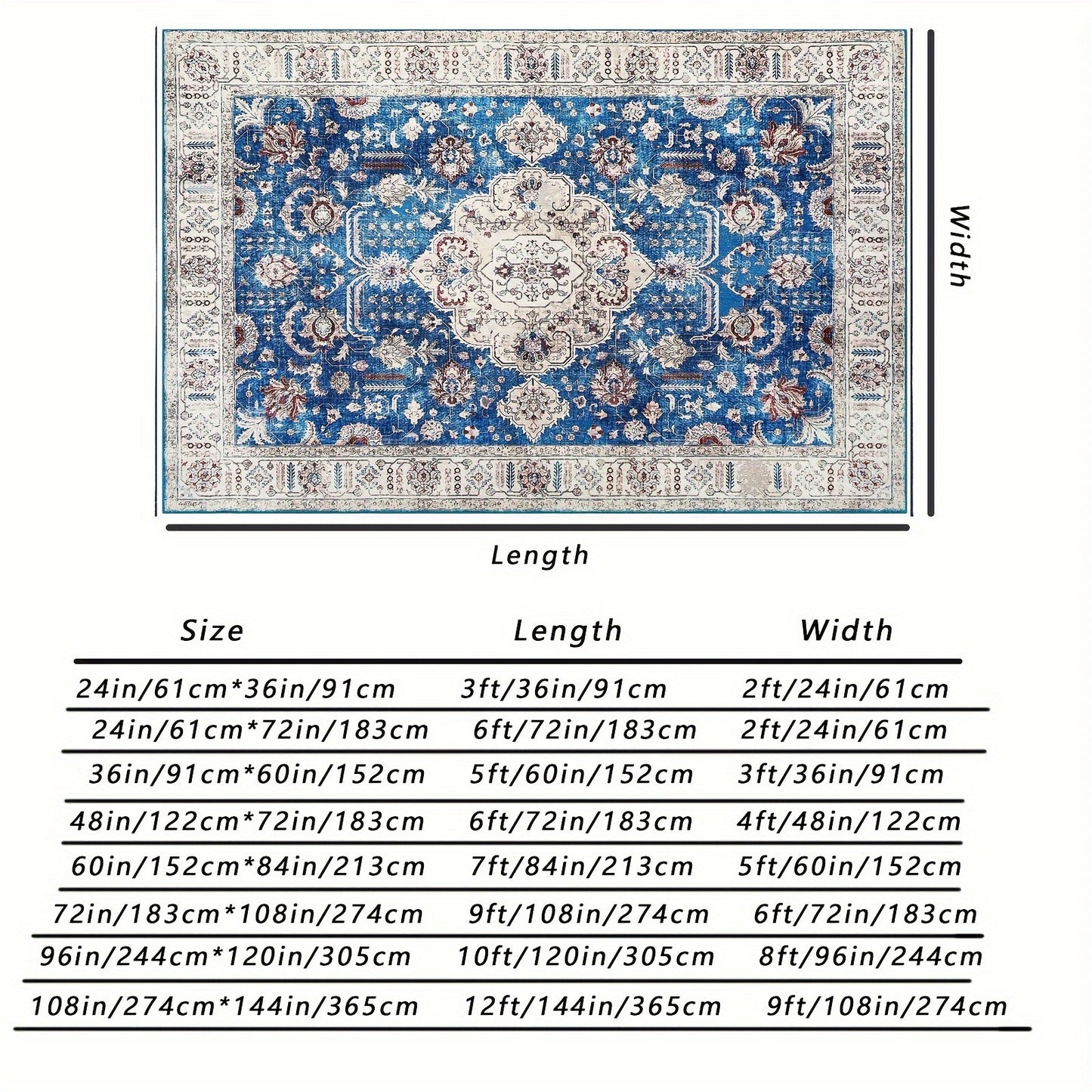 Machine Washable Runner Rug Boho Vintage Rug Non Slip Carpet For Bedroom Hallway Laundry Kitchen, Stain Resistant Dining Room Rugs Floral Oriental Entryway Rug Soft Living Room Rug, Blue