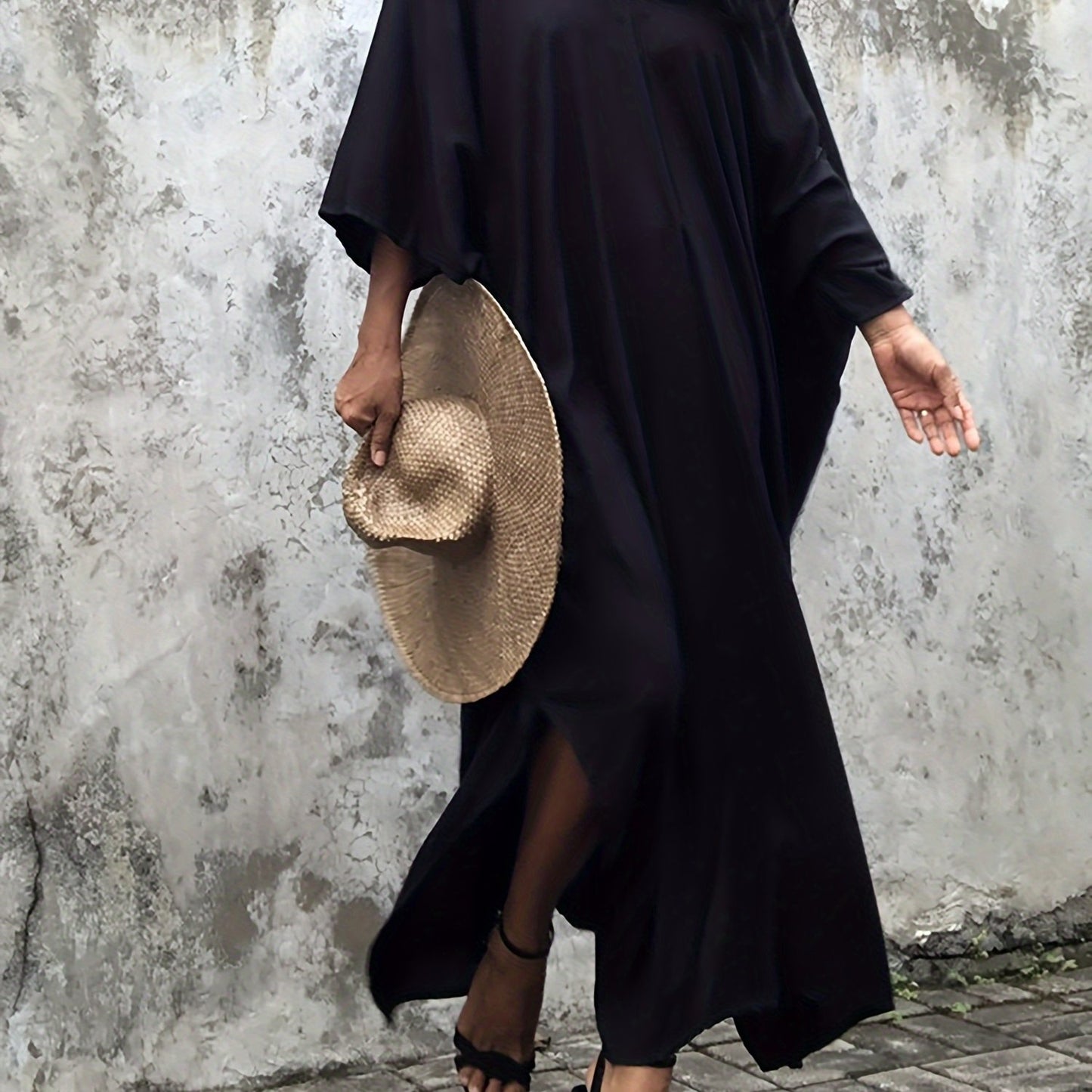 Elegant Plus Size Kaftan Abaya - Luxurious Batwing Sleeve, Flowy Loose Fit Maxi Robe for Women - Soft Rayon Blend, Non-Stretch Fabric, Perfect for Spring, Summer, and Fall Seasons