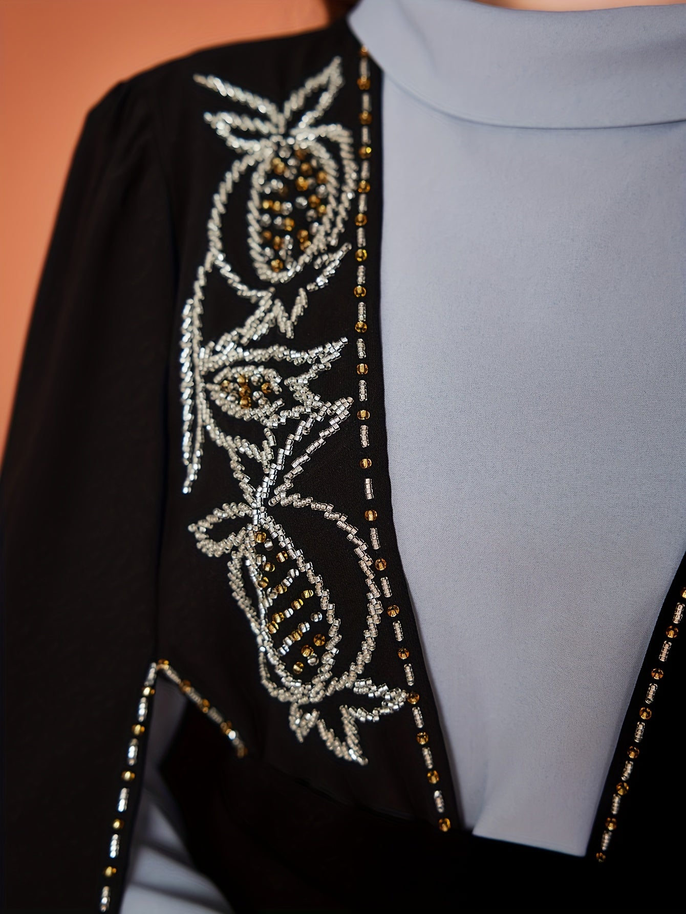 Women's Gray and Black Rhinestone Pineapple Dress Set of Two Kaftan Abaya